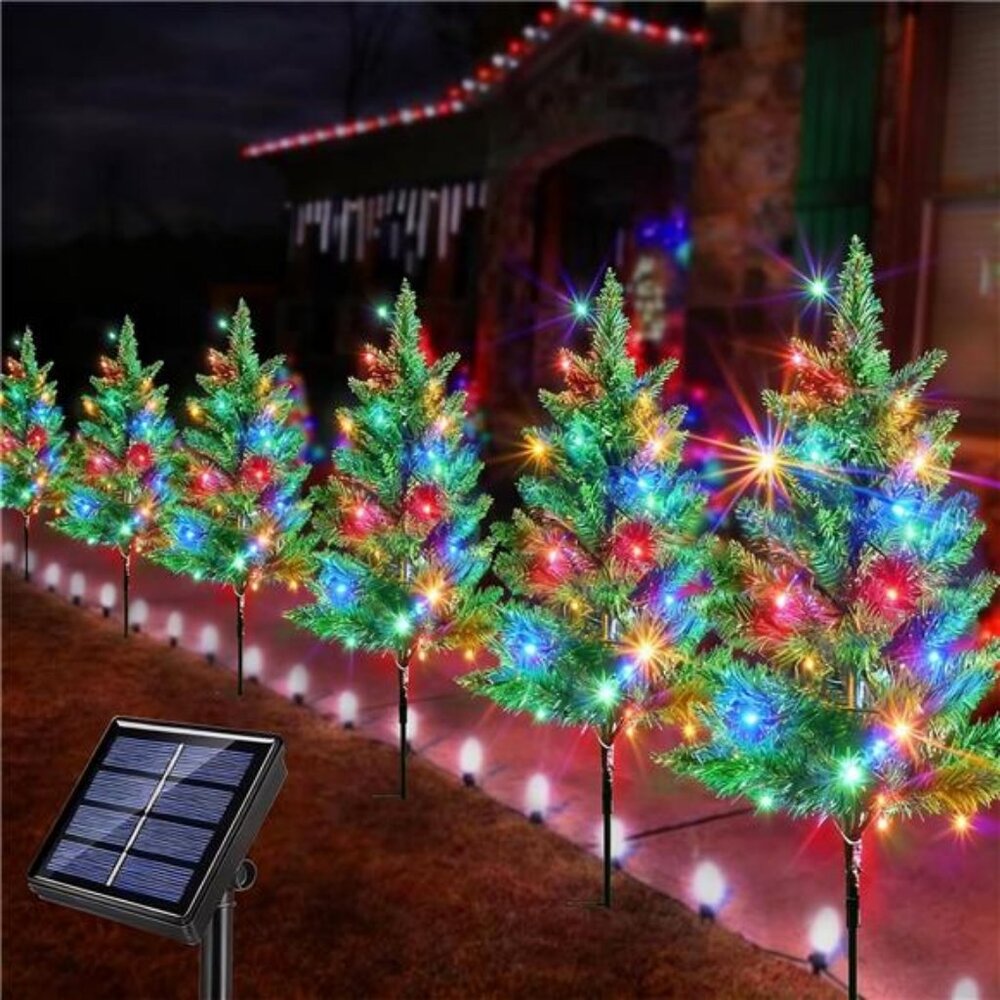Upgraded 6-Pack 120 LED Solar Christmas Garden Stake Lights, Outdoor Waterproof
